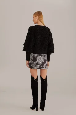 FARM Rio Gilets<Cardigan texturé noir à col en V