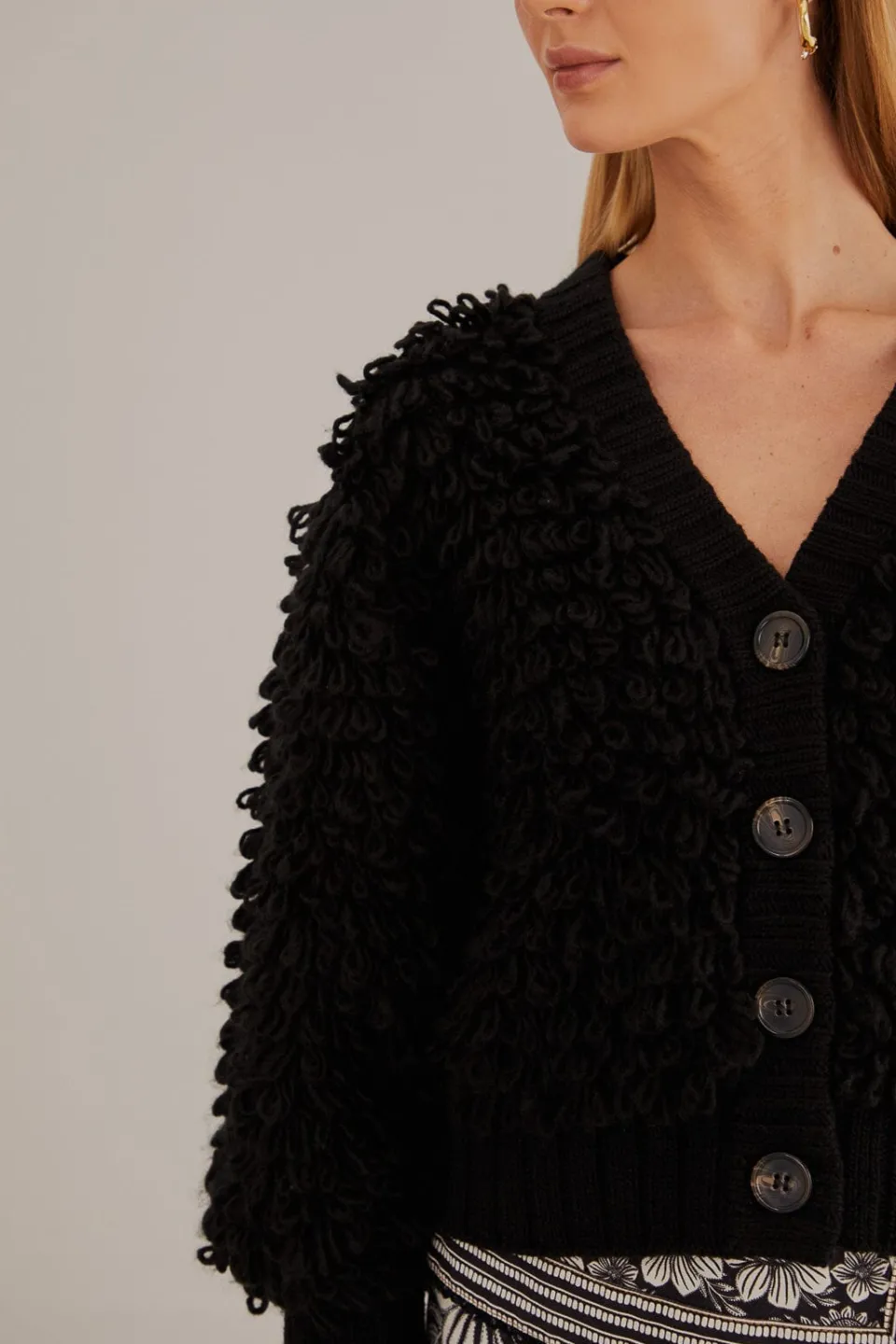 FARM Rio Gilets<Cardigan texturé noir à col en V
