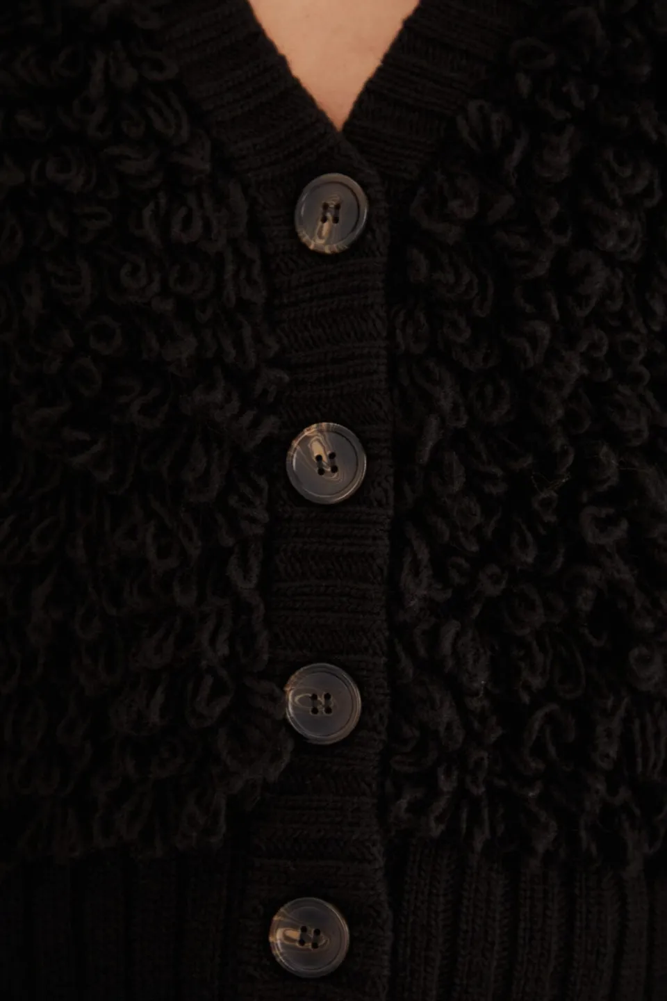 FARM Rio Gilets<Cardigan texturé noir à col en V