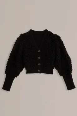 FARM Rio Gilets<Cardigan texturé noir à col en V