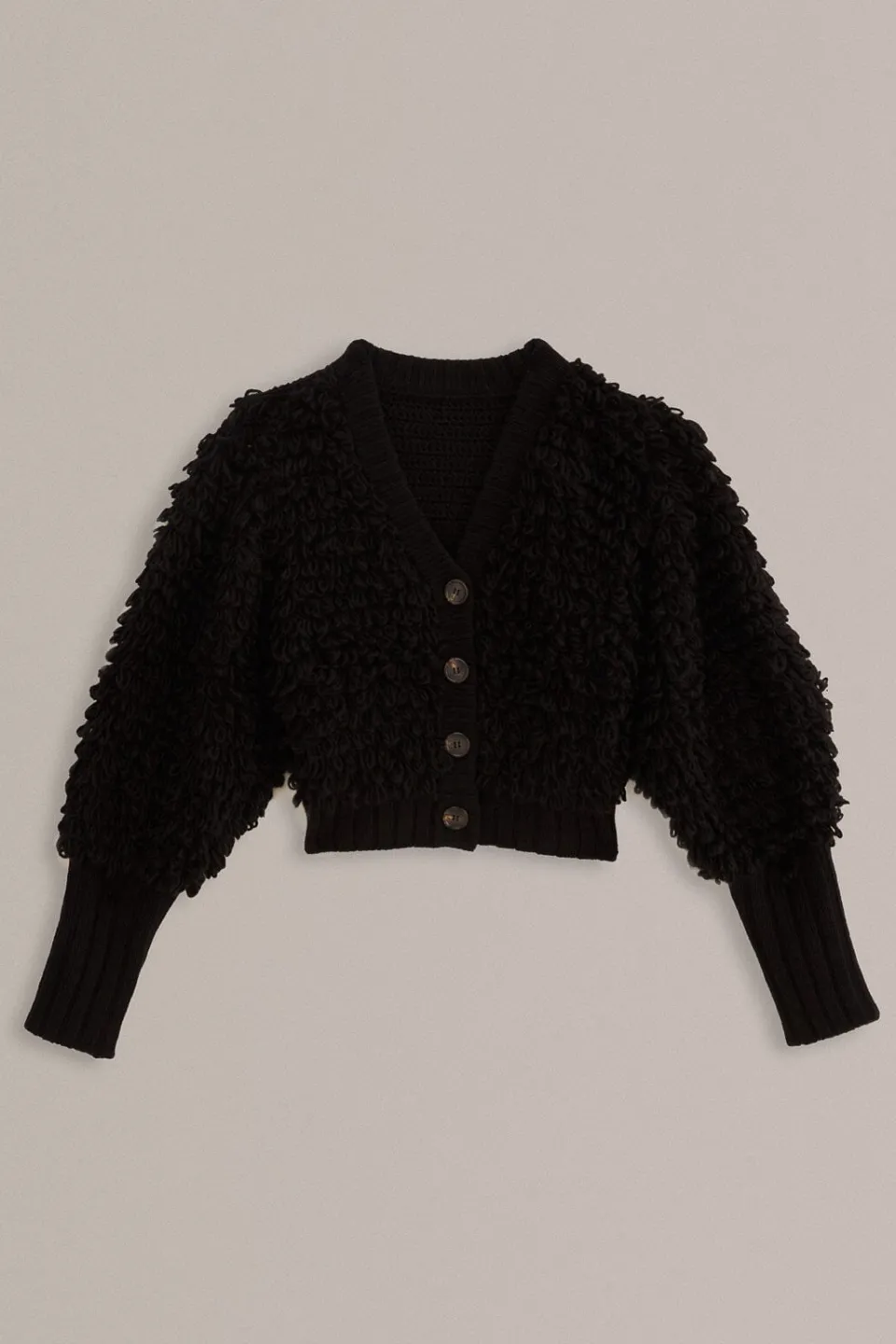 FARM Rio Gilets<Cardigan texturé noir à col en V