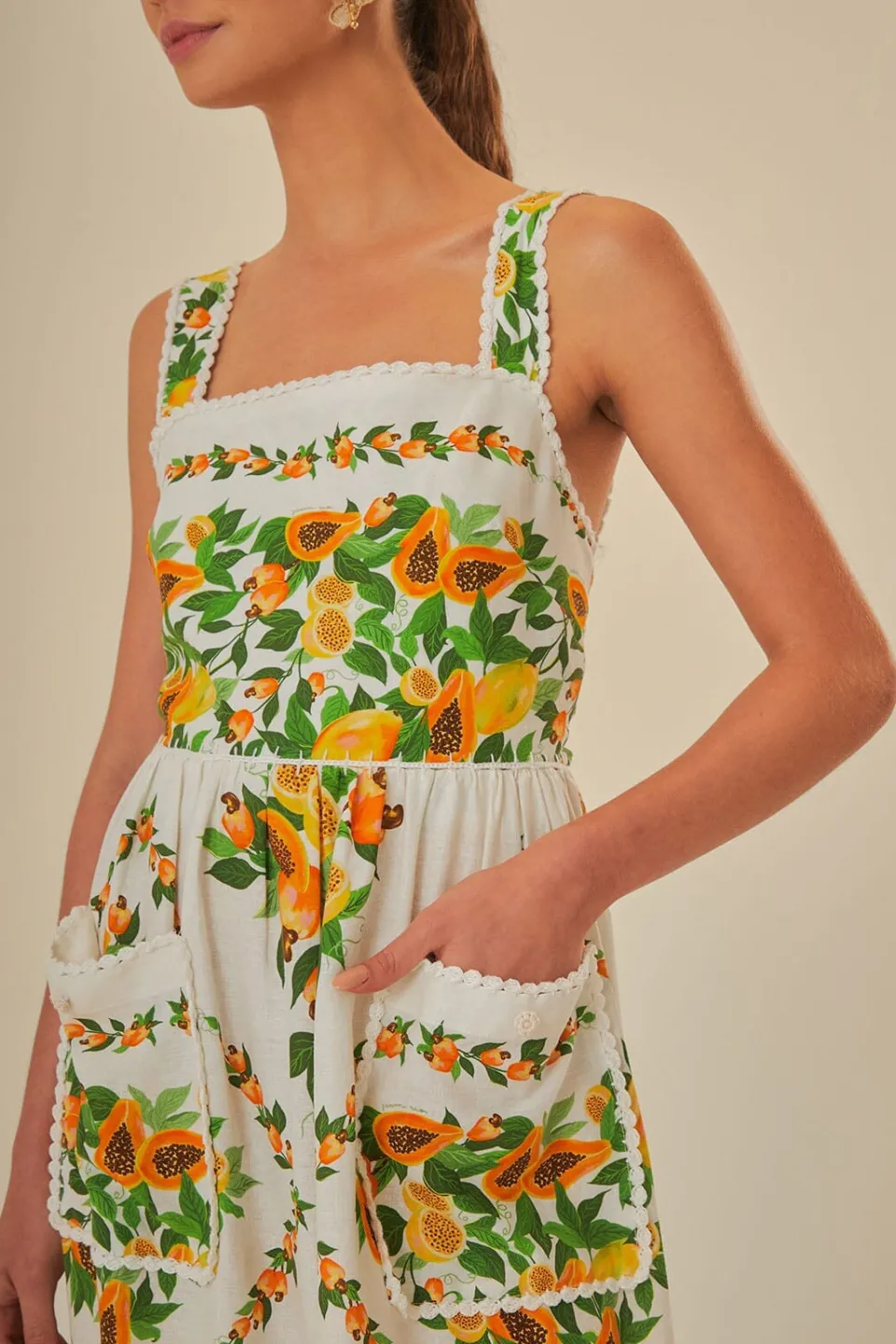 FARM Rio Robes Longues<Écharpe à salade de papaye blanc cassé Robe longue LENZING™ ECOVERO™ E