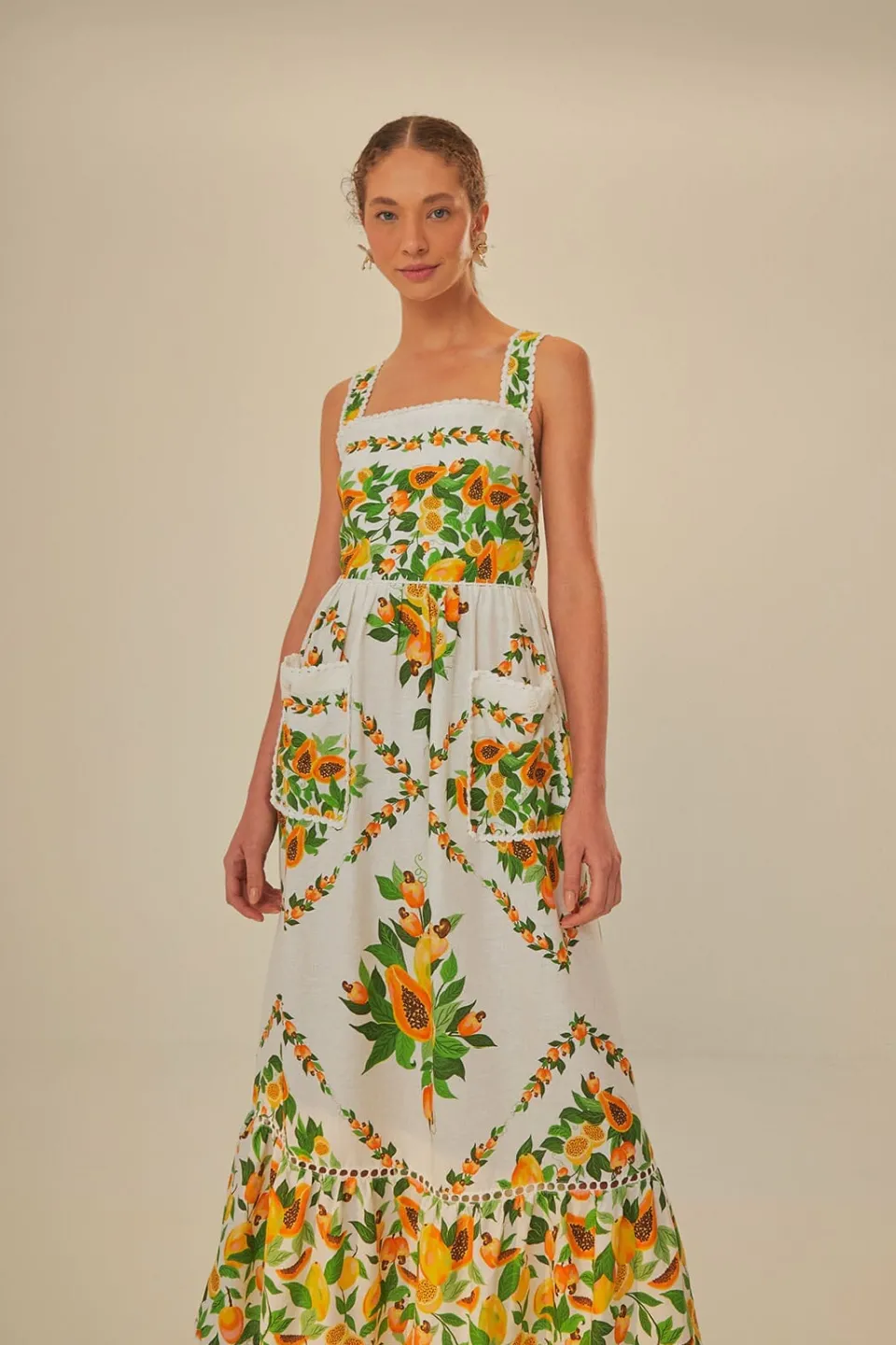 FARM Rio Robes Longues<Écharpe à salade de papaye blanc cassé Robe longue LENZING™ ECOVERO™ E