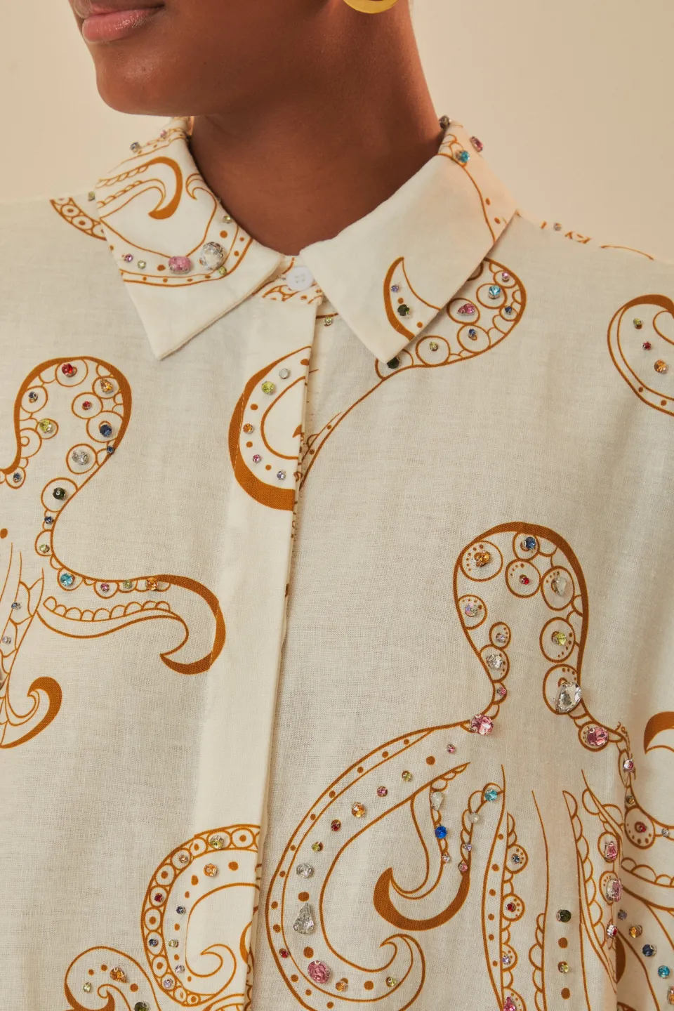 FARM Rio Hauts Courts<Chemise en lin de qualité supérieure Octopus Fun Euroflax™ blanc cassé