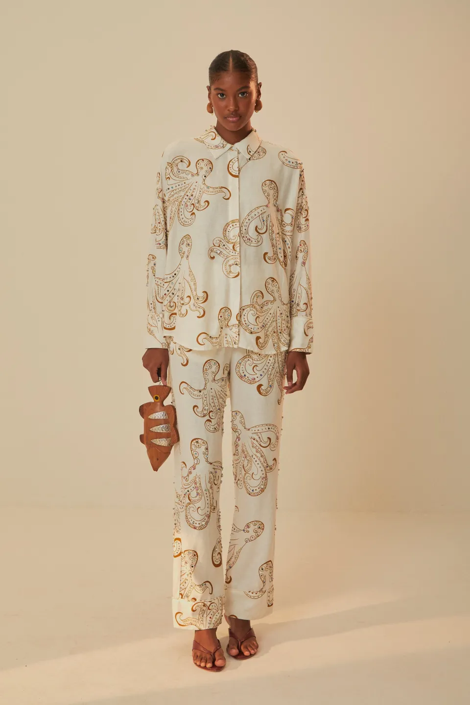 FARM Rio Hauts Courts<Chemise en lin de qualité supérieure Octopus Fun Euroflax™ blanc cassé