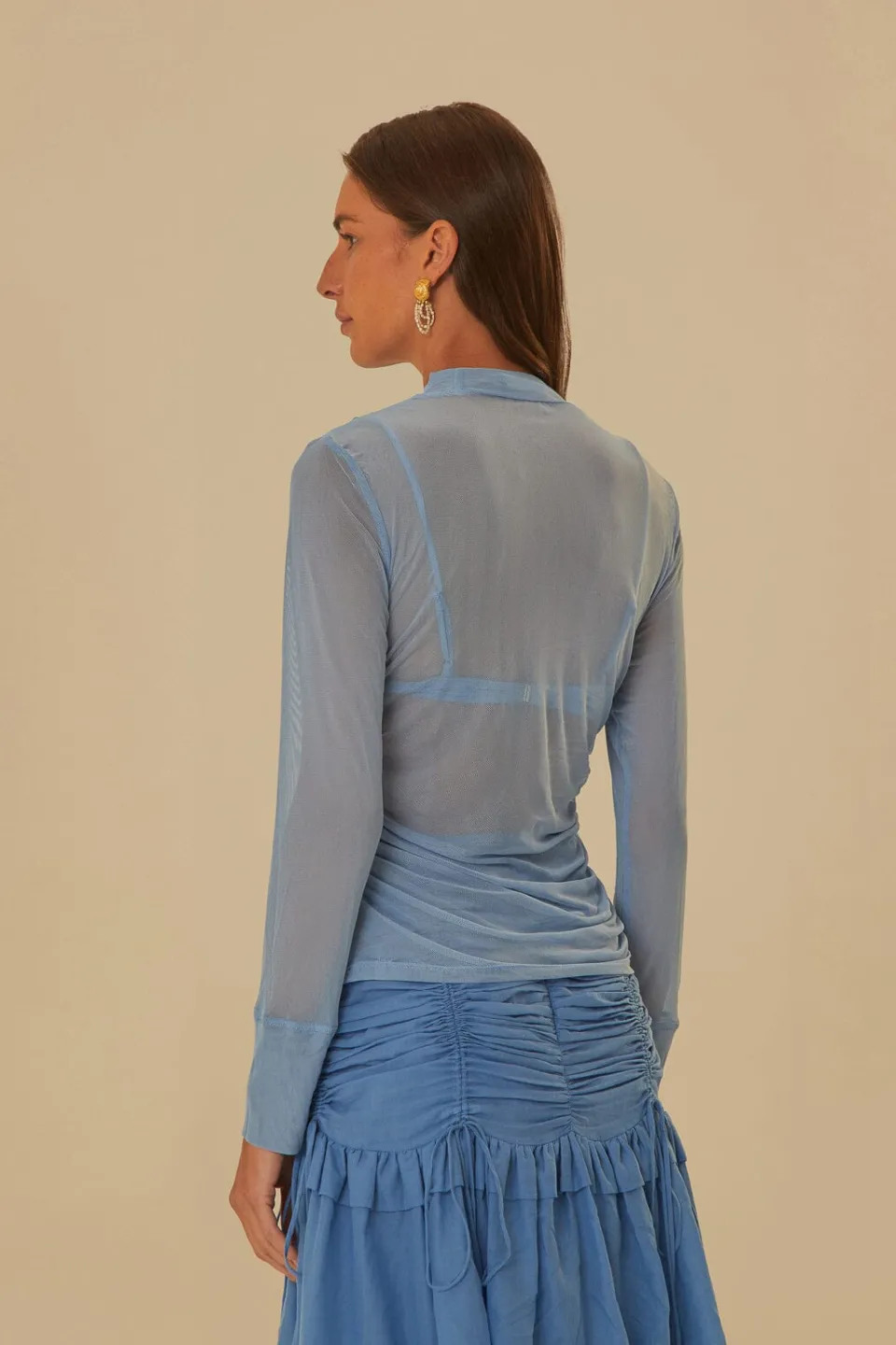 FARM Rio Chemisiers<Chemisier à manches longues en tulle bleu