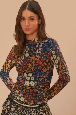 FARM Rio Chemisiers<Chemisier en tulle noir Juju Garden