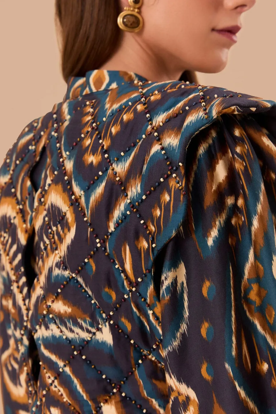 FARM Rio Chemisiers<Chemisier matelassé à manches longues et motif ikat bleu ananas