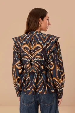 FARM Rio Chemisiers<Chemisier matelassé à manches longues et motif ikat bleu ananas