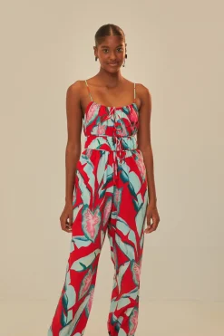 FARM Rio Combinaisons<Combinaison rouge en coton biologique Summer Foliage