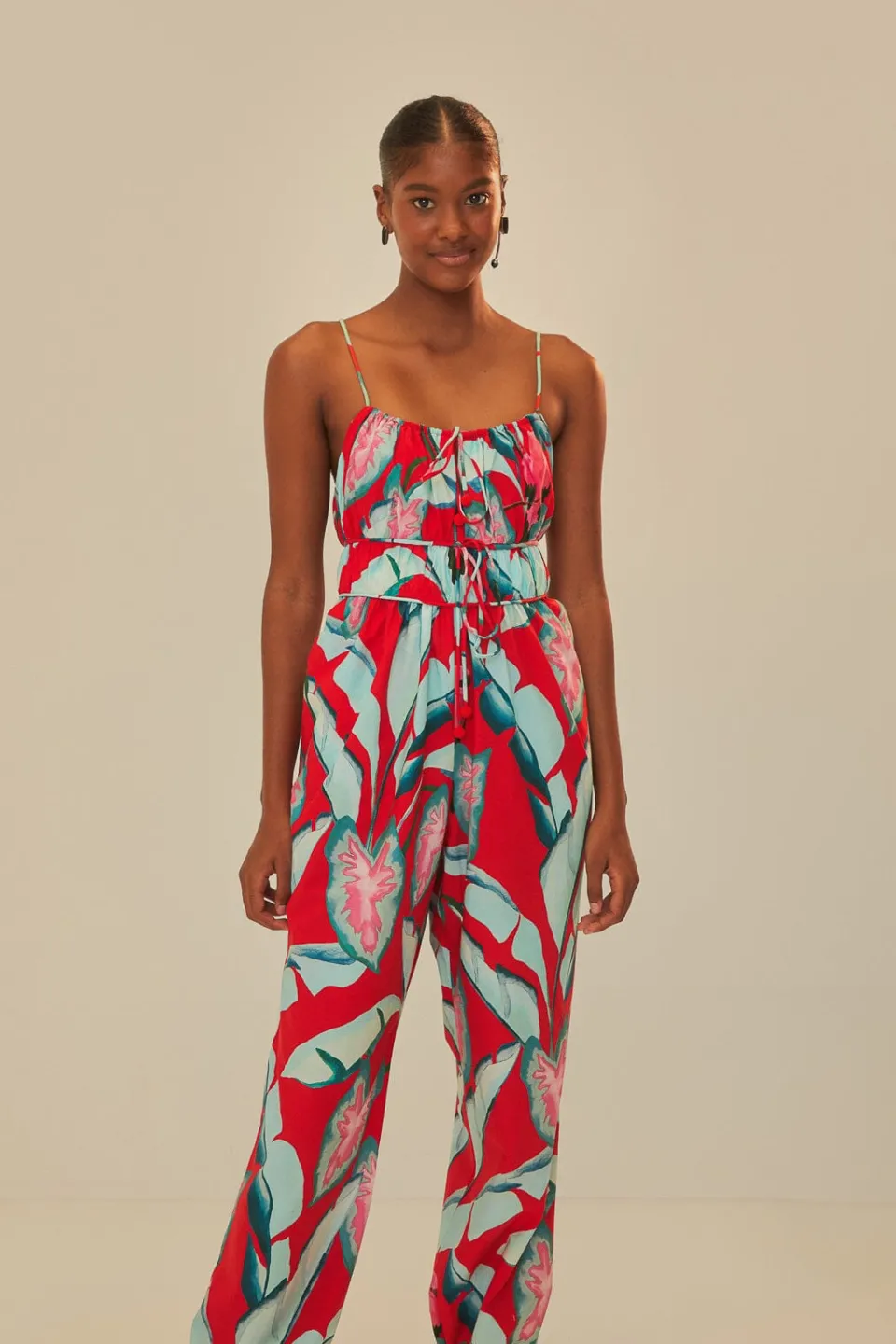 FARM Rio Combinaisons<Combinaison rouge en coton biologique Summer Foliage