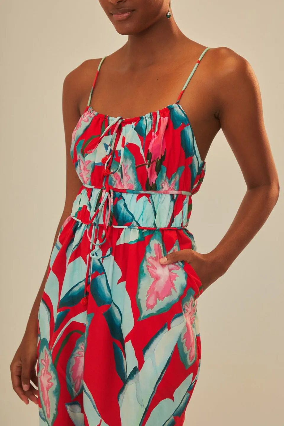 FARM Rio Combinaisons<Combinaison rouge en coton biologique Summer Foliage