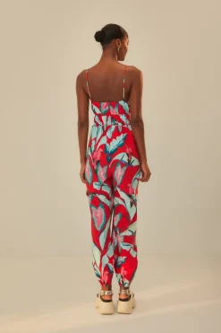 FARM Rio Combinaisons<Combinaison rouge en coton biologique Summer Foliage