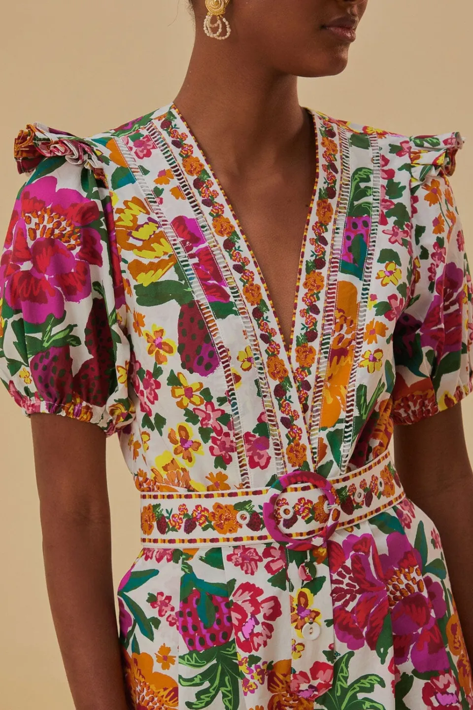FARM Rio Combinaison Courte<Combishort blanc cassé Flowerful Sketch