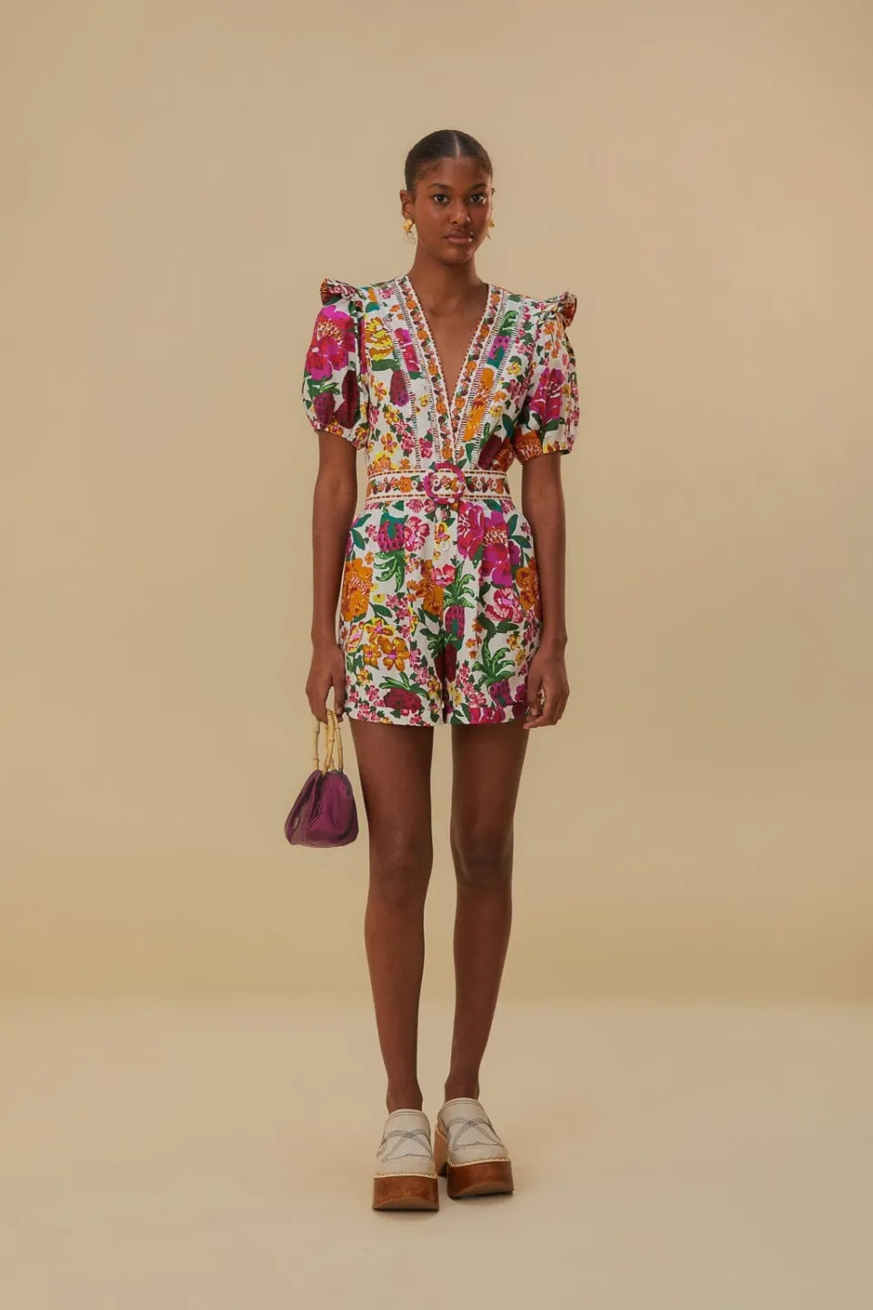 FARM Rio Combinaison Courte<Combishort blanc cassé Flowerful Sketch