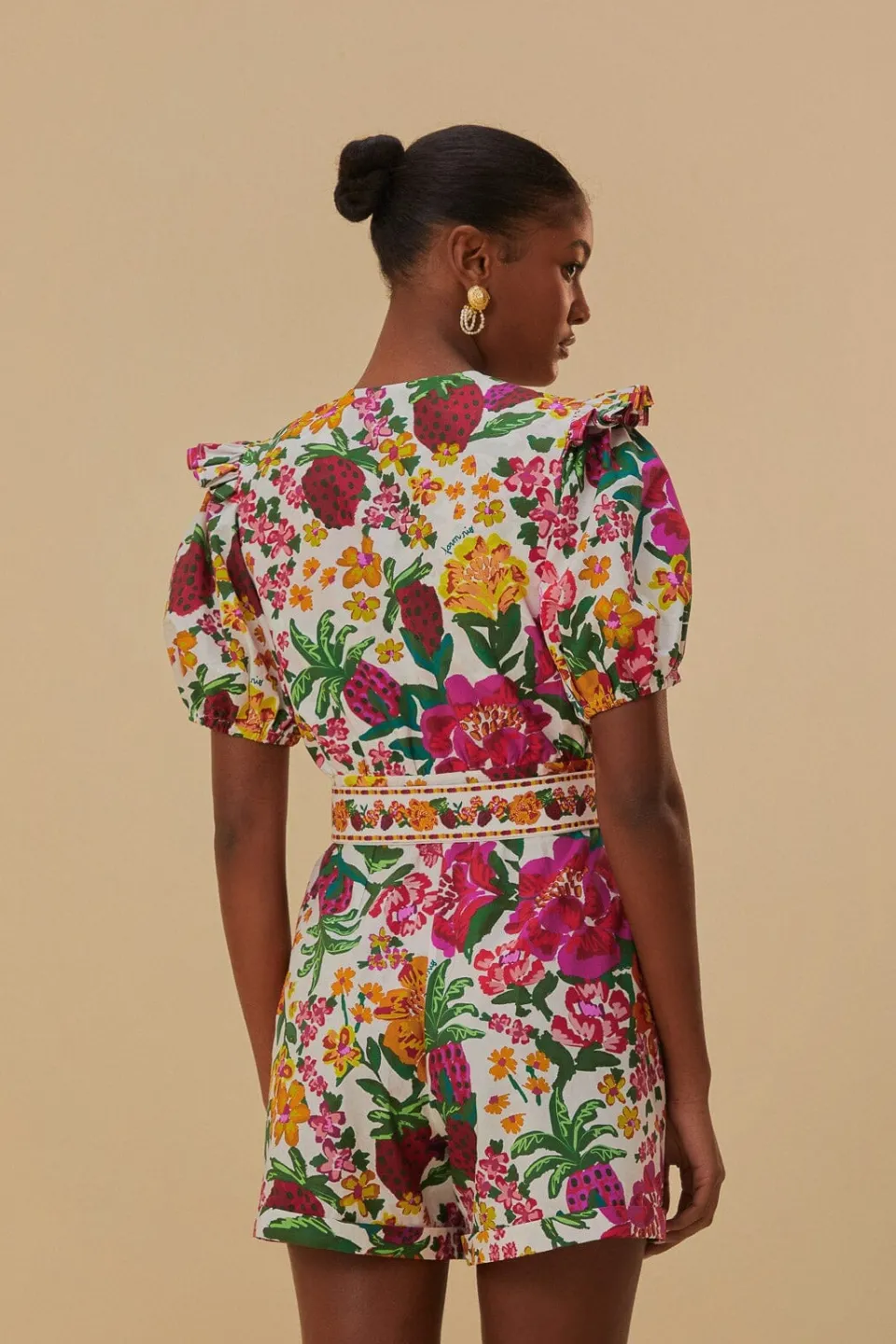FARM Rio Combinaison Courte<Combishort blanc cassé Flowerful Sketch
