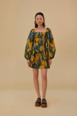 FARM Rio Robes Courtes<Croquis de feuillage vert Mini-robe Lenzing™ Ecovero™ Euroflax™