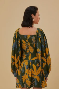 FARM Rio Robes Courtes<Croquis de feuillage vert Mini-robe Lenzing™ Ecovero™ Euroflax™