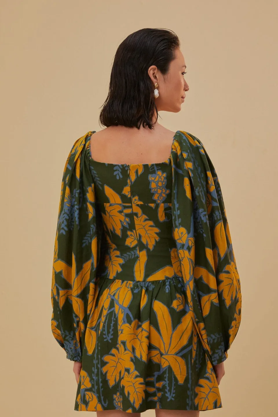 FARM Rio Robes Courtes<Croquis de feuillage vert Mini-robe Lenzing™ Ecovero™ Euroflax™