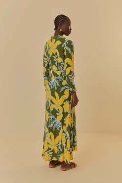 FARM Rio  Robes Longues<Foliage Sketch - Robe longue verte à col en V