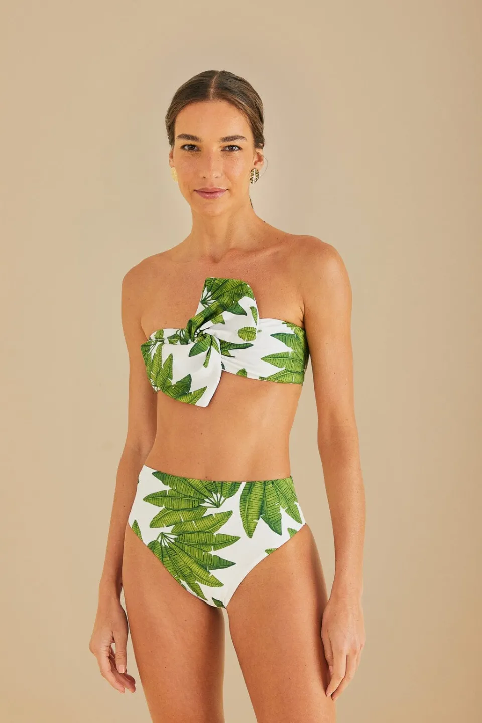 FARM Rio Bikinis|Hauts Courts<Haut de bikini bandeau blanc cassé Palm Fan