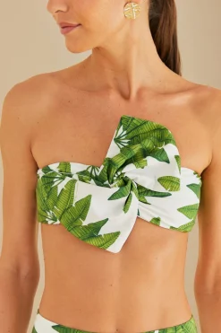 FARM Rio  Bikinis|Hauts Courts<Haut de bikini bandeau blanc cassé Palm Fan