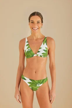 FARM Rio Bikinis|Hauts Courts<Haut de bikini triangle blanc cassé Palm Fan