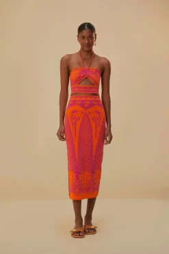 FARM Rio Hauts Courts<Haut en tricot rose Macaw Elegance