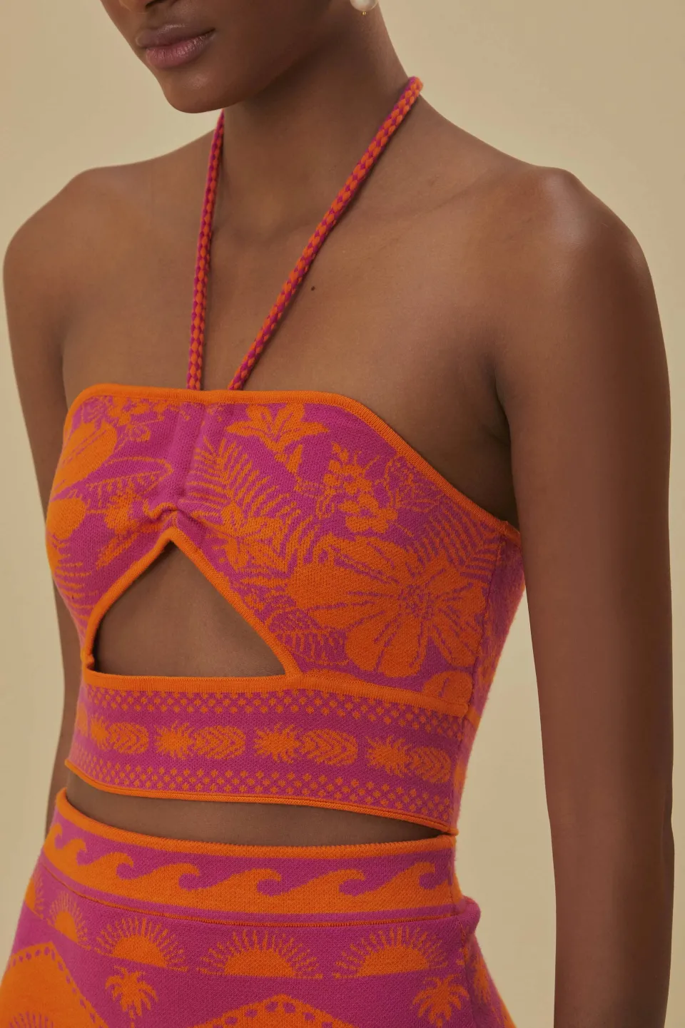 FARM Rio Hauts Courts<Haut en tricot rose Macaw Elegance