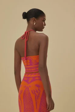 FARM Rio Hauts Courts<Haut en tricot rose Macaw Elegance