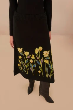 FARM Rio Jupes<Jupe en tricot brodée Black Farm Rio Flowers