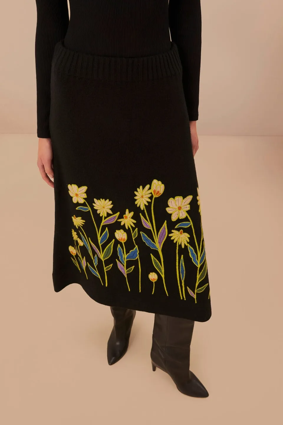 FARM Rio Jupes<Jupe en tricot brodée Black Farm Rio Flowers