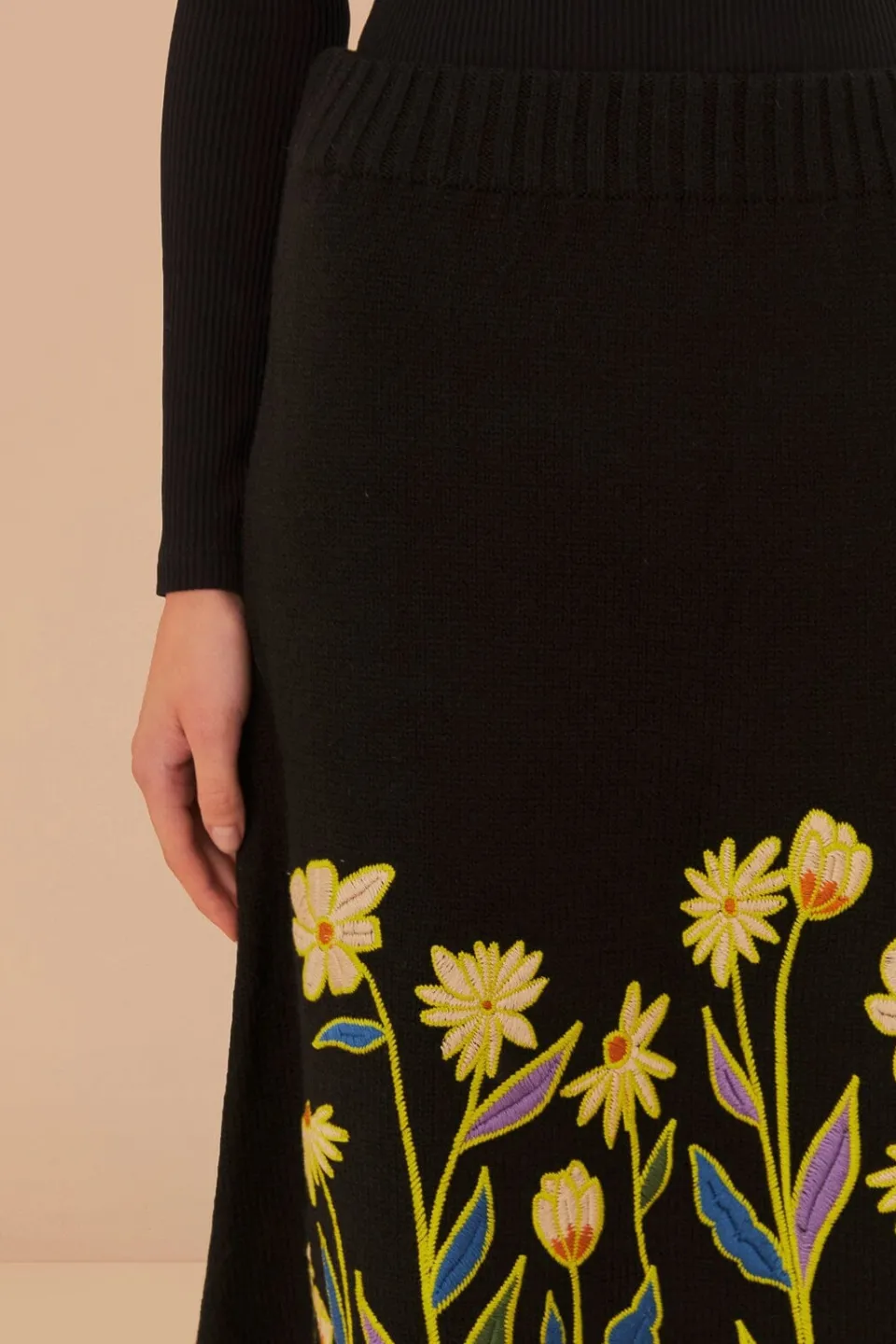 FARM Rio Jupes<Jupe en tricot brodée Black Farm Rio Flowers