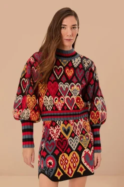 FARM Rio Jupes<Jupe en tricot ikat à coeurs noirs