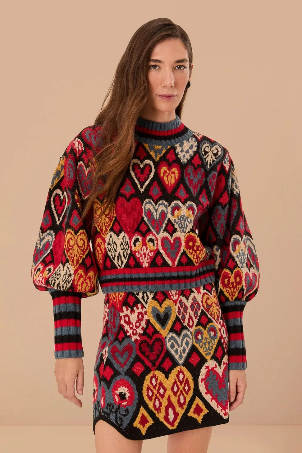 FARM Rio Jupes<Jupe en tricot ikat à coeurs noirs