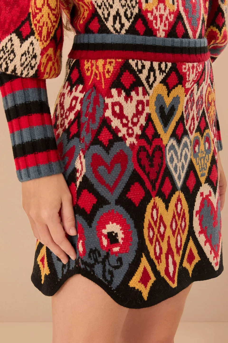 FARM Rio Jupes<Jupe en tricot ikat à coeurs noirs