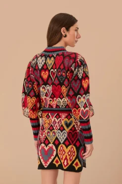 FARM Rio Jupes<Jupe en tricot ikat à coeurs noirs