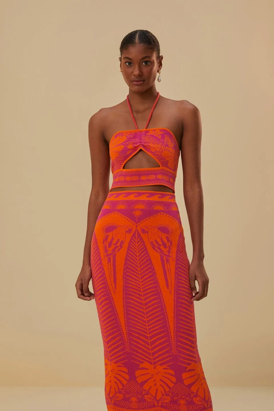 FARM Rio Jupes<Jupe en tricot rose Macaw Elegance