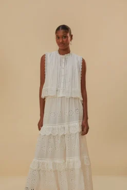 FARM Rio Jupes<Jupe longue blanc cassé taille basse en coton biologique