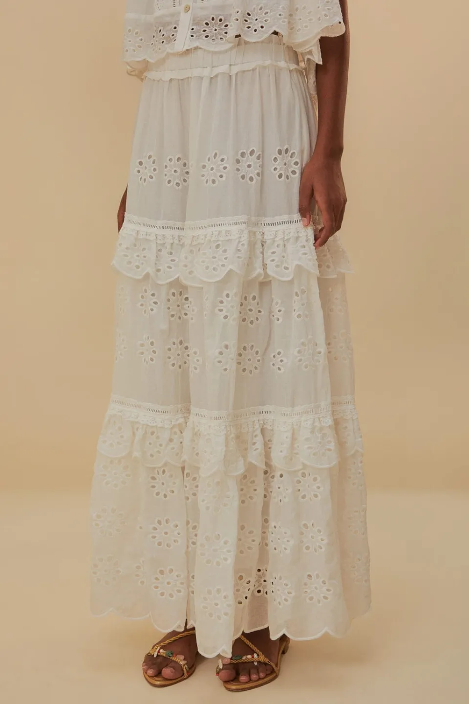 FARM Rio Jupes<Jupe longue blanc cassé taille basse en coton biologique
