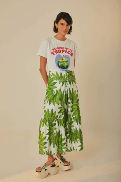 FARM Rio  Jupes<Jupe longue en coton biologique Off-White Palm Fan