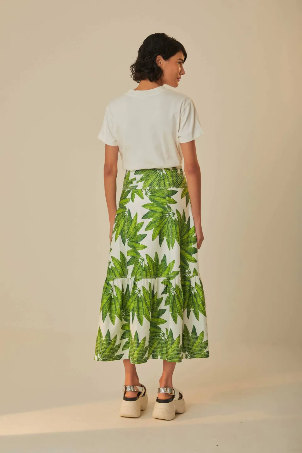 FARM Rio Jupes<Jupe longue en coton biologique Off-White Palm Fan