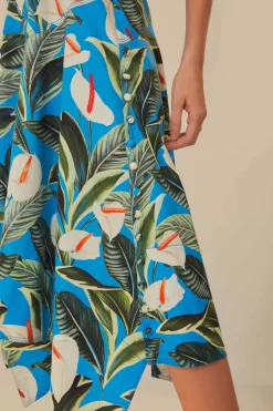 FARM Rio Jupes<Jupe midi asymétrique bleue Anthurium Garden