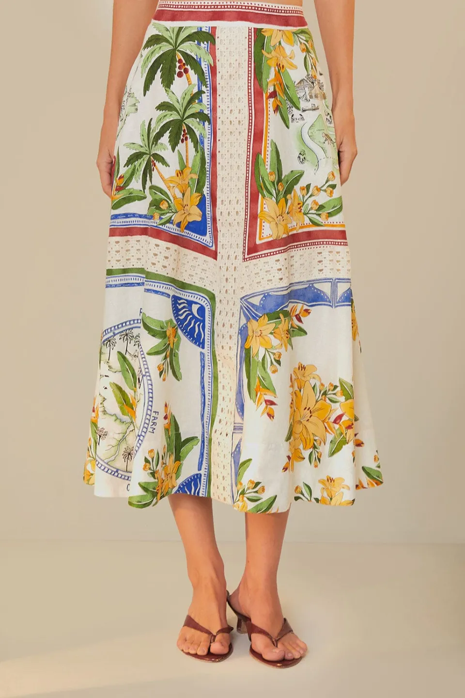 FARM Rio Jupes<Jupe midi blanc cassé Destination tropicale LENZING™ ECOVERO™ Euroflax