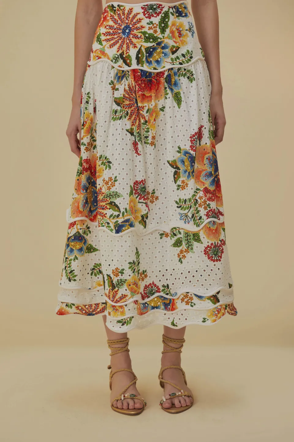 FARM Rio Jupes<Jupe midi Delicate Garden blanc cassé