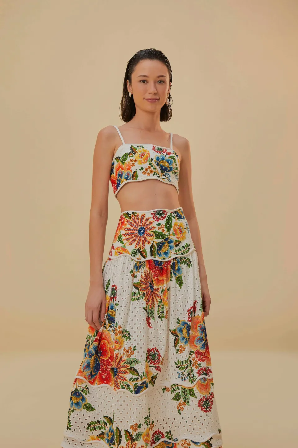 FARM Rio Jupes<Jupe midi Delicate Garden blanc cassé