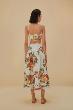 FARM Rio Jupes<Jupe midi Delicate Garden blanc cassé