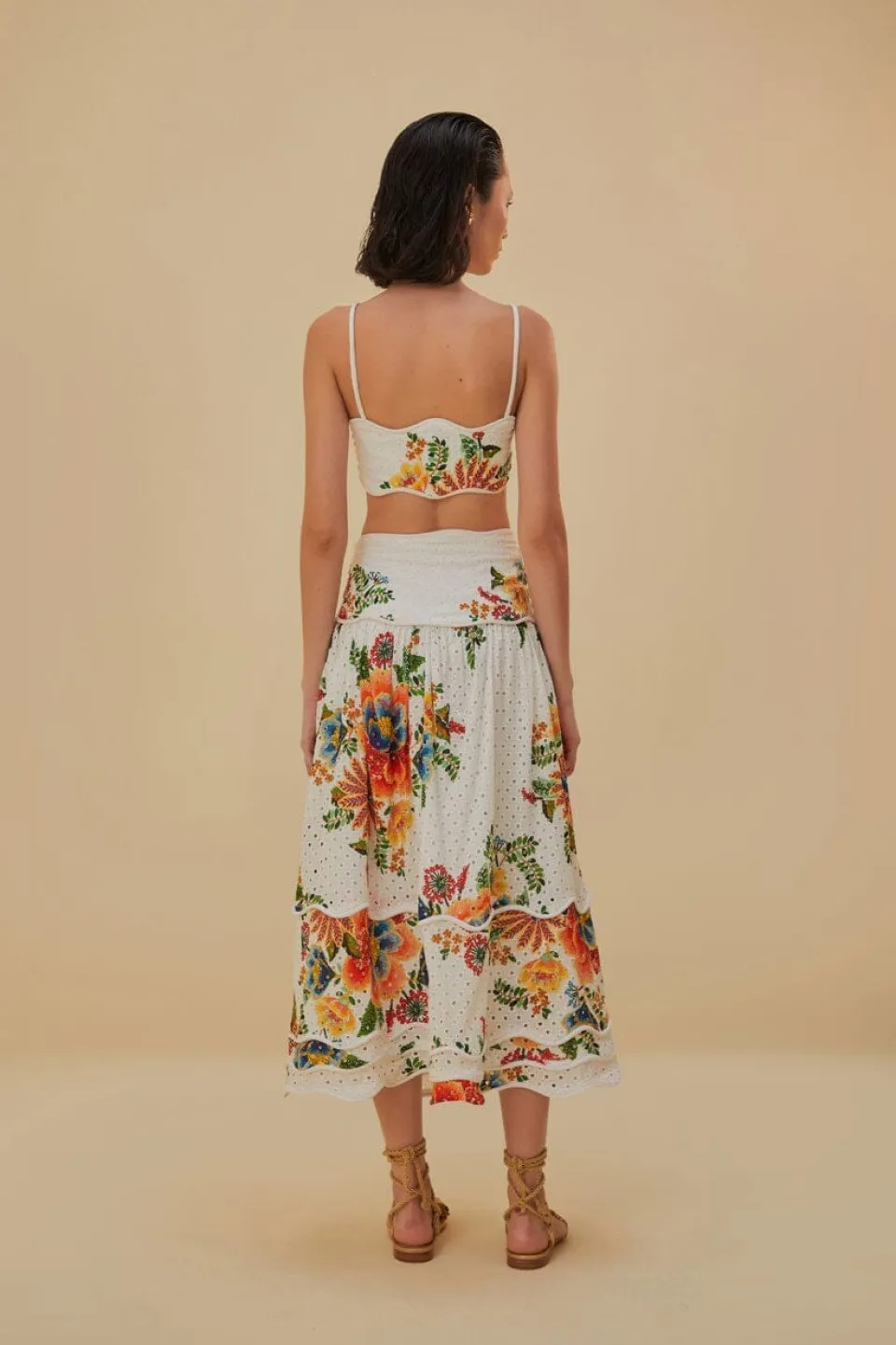 FARM Rio Jupes<Jupe midi Delicate Garden blanc cassé