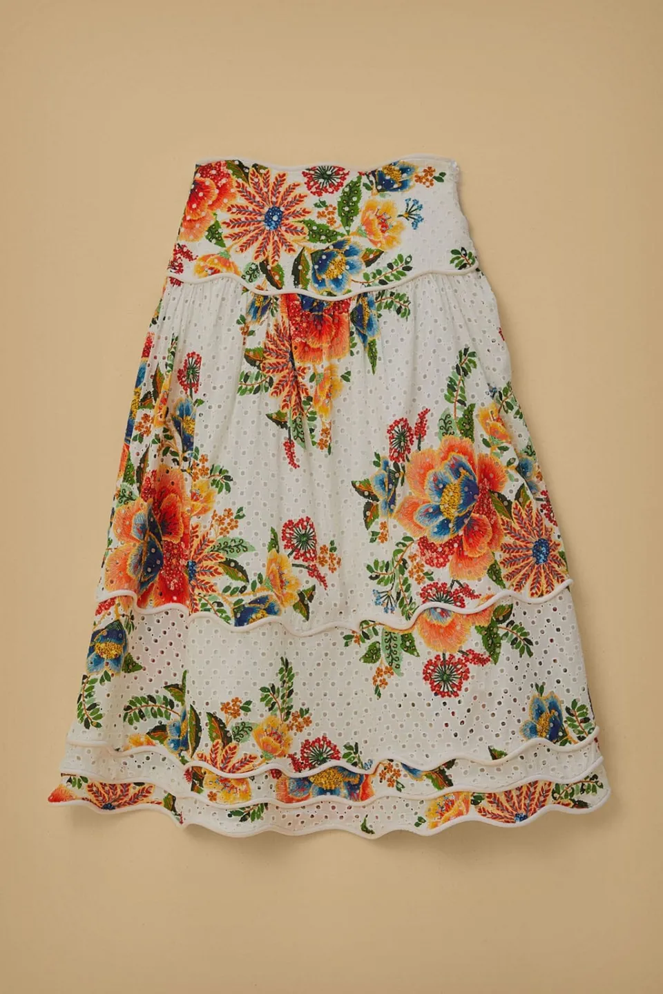 FARM Rio Jupes<Jupe midi Delicate Garden blanc cassé