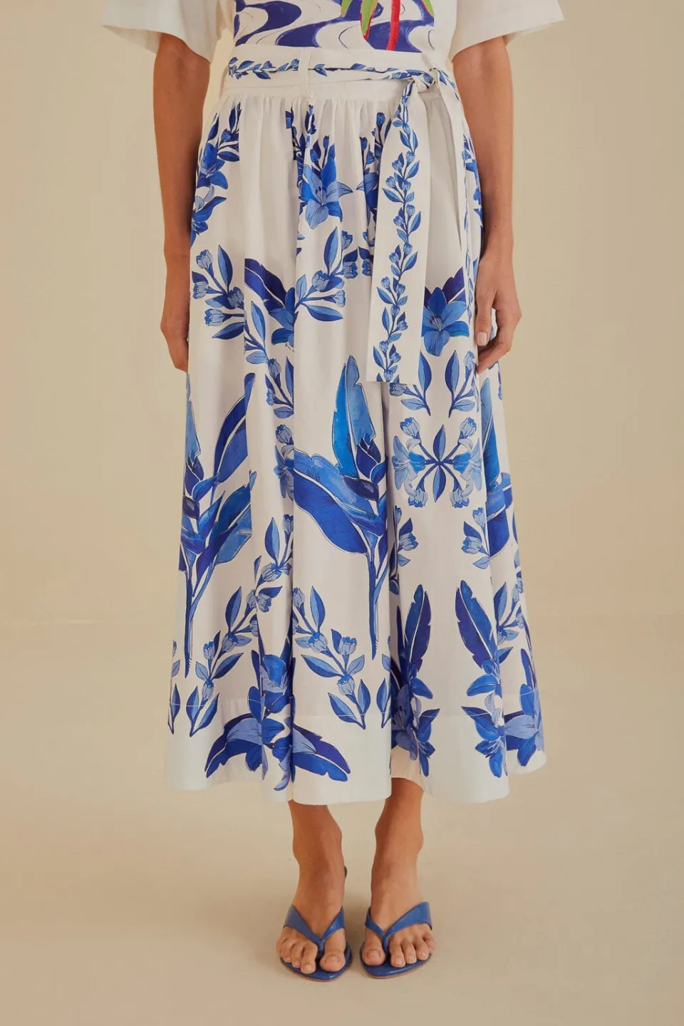 FARM Rio Jupes<Jupe midi en coton biologique Off-White Blue Yard